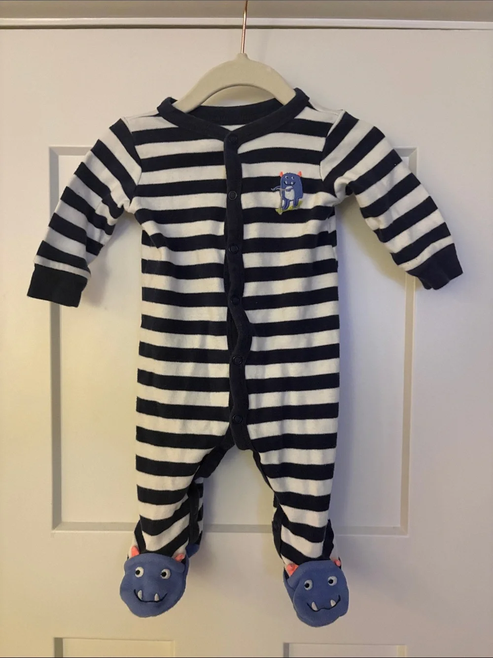 Carter’s Baby Boy Striped Navy and White Baby One-Piece Blue Monster 6 Months